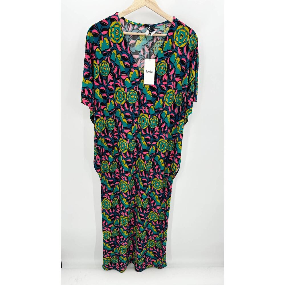 Leota Dress Women's S Multi Blue Pink Bright Floral Marche Fleur V-Neck Maxi